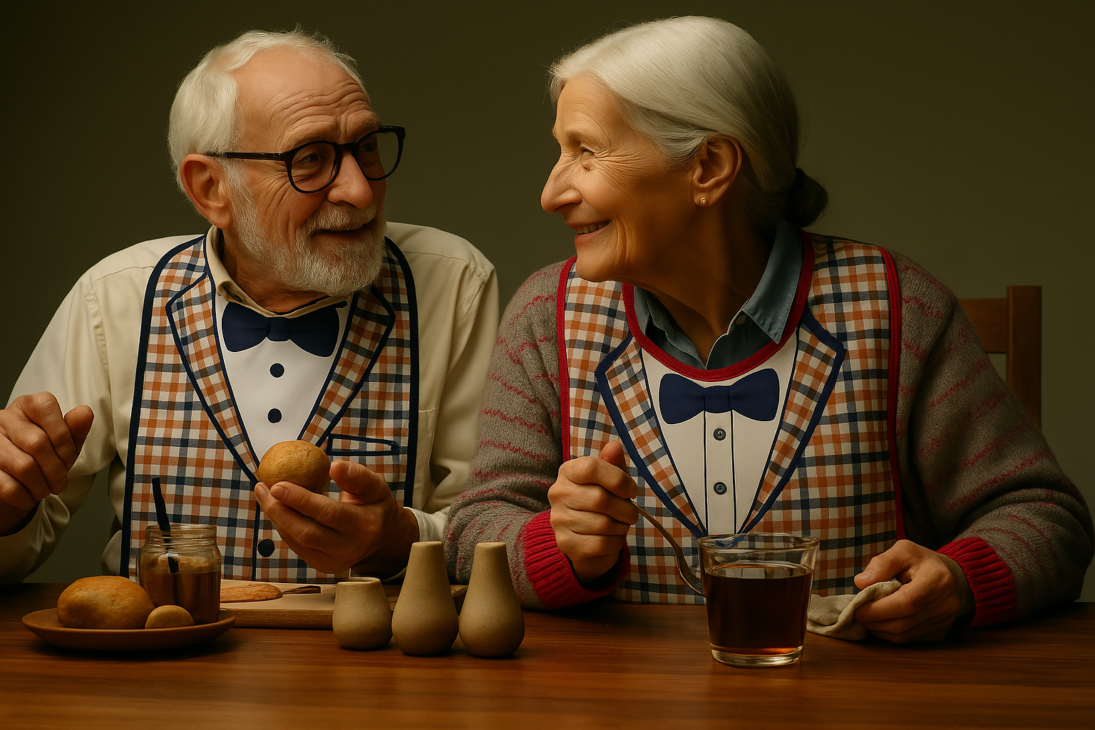 Älteres Paar mit Schlabberlatz