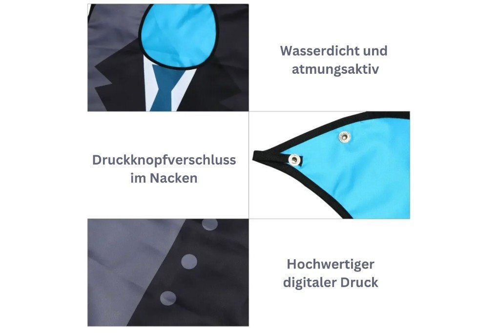 Infografik: Nahaufnahmen von Druck, Nackenverschluss und unterem Teil des Latzes